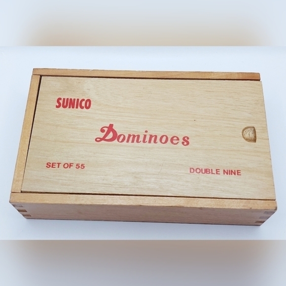 Vintage Dominoes Double 9 Wooden Box - Complete 55 Pieces -Spinners - Picture 2 of 5